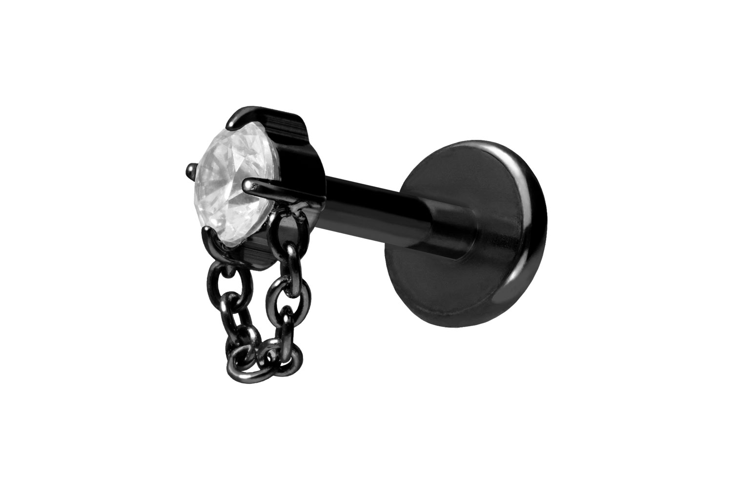 Titan Labret Piercing mit Push Fit KRISTALL + KETTE